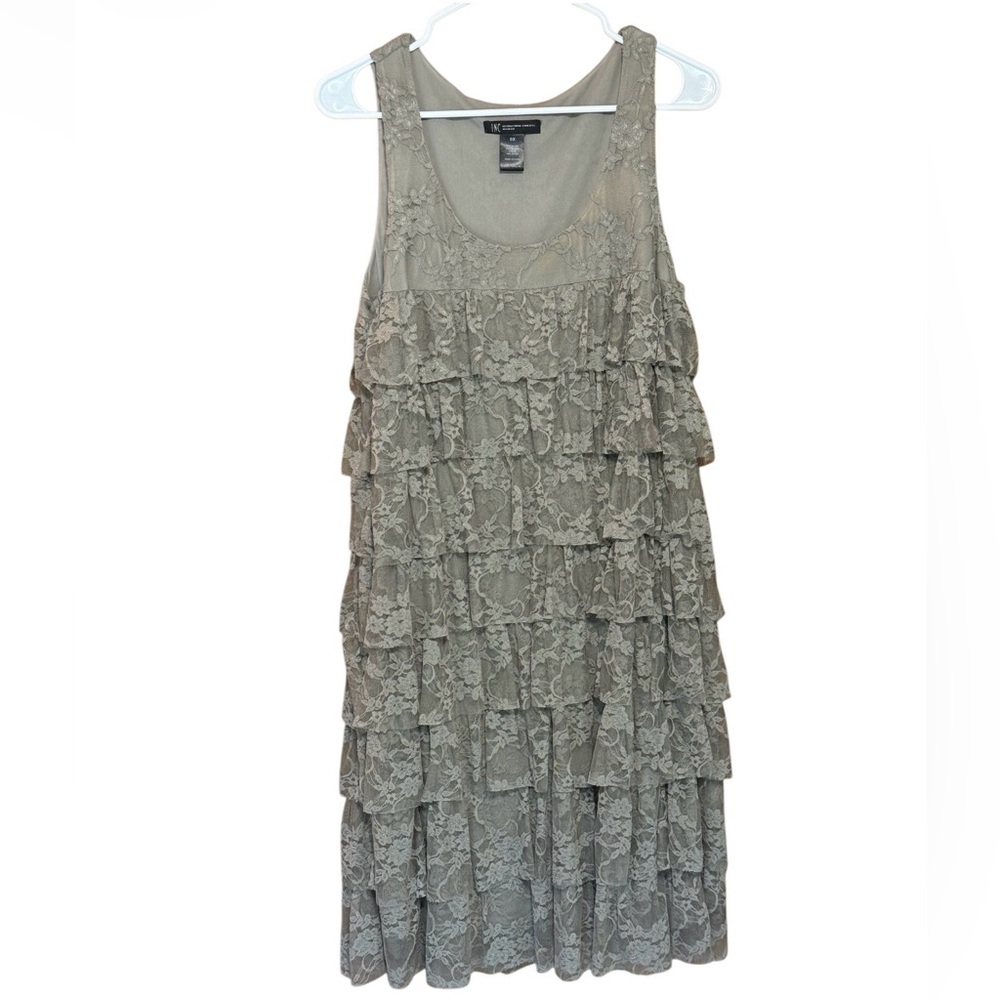 INC International Concepts Lace Tiered Dress 0X Plus Size Taupe Sleeveless Boho